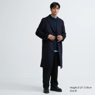 Теплое длинное пальто UNIQLO из полушерсти 1159801133 (Синий, XL)