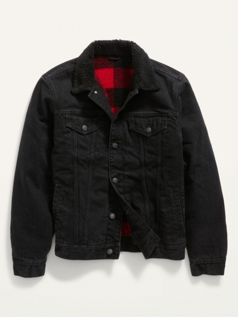 Мужская теплая джинсовая куртка OLD NAVY на подкладке из шерпы 1159761885 (Черный, XL)