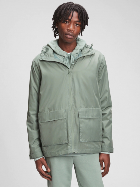 Ветровка мужская GAP легкая куртка с капюшоном 1159766756 (Зеленый, S)