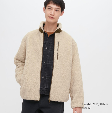 Плюшевая куртка Uniqlo Teddy на флисе 1159776154 (Бежевый, M)