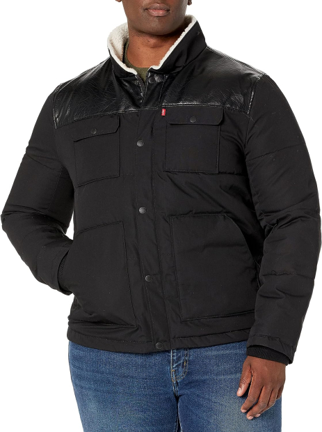Мужская куртка Levi's пуховик со вставками из экокожи 1159789473 (Черный, L)