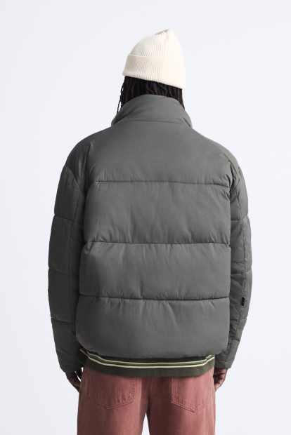 Мужская стеганая куртка ZARA с нашивкой 1159797878 (Серый, XL)