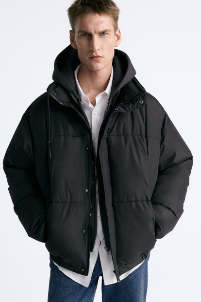 Дута водовідштовхуюча куртка Zara 1159800117 (Чорний, L)
