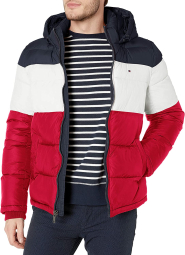 Мужская пуховая куртка Tommy Hilfiger с капюшоном 1159769672 (Синий/Белый/Красный, 2XL)