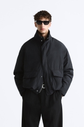 Мужская утепленная куртка ZARA с карманами 1159798411 (Черный, S)