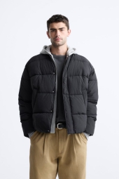 Мужская стеганая куртка ZARA с капюшоном 1159800153 (Черный, L)