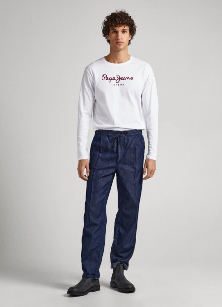 Мужской лонгслив Pepe Jeans London кофта с логотипом 1159793757 (Белый, XXL)