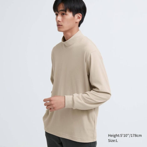 Мужской флисовый лонгслив UNIQLO водолазка 1159807544 (Бежевый, 3XL)