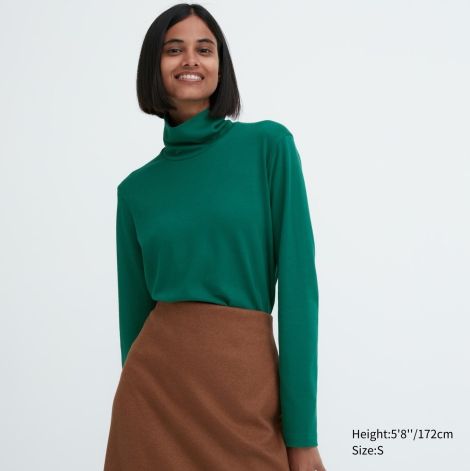 Эластичный лонгслив UNIQLO водолазка 1159799142 (Зеленый, XS)