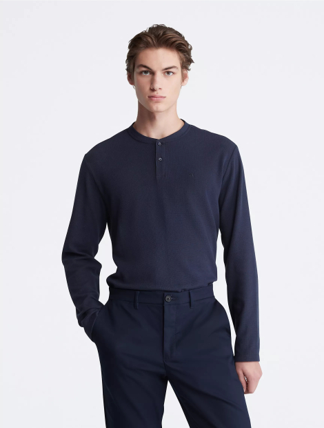 Мужской вафельный лонгслив Calvin Klein 1159809862 (Синий, S)
