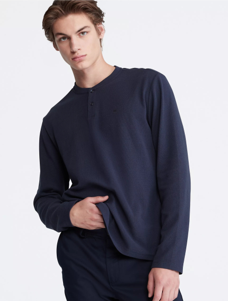 Мужской вафельный лонгслив Calvin Klein 1159809862 (Синий, S)