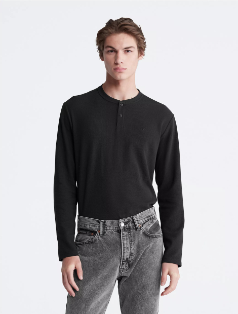 Чоловічий вафельний лонгслів Calvin Klein 1159809868 (Чорний, M)