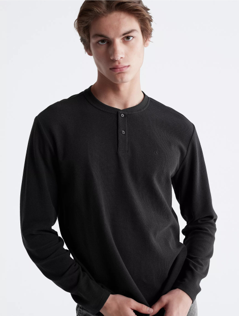 Чоловічий вафельний лонгслів Calvin Klein 1159809868 (Чорний, M)
