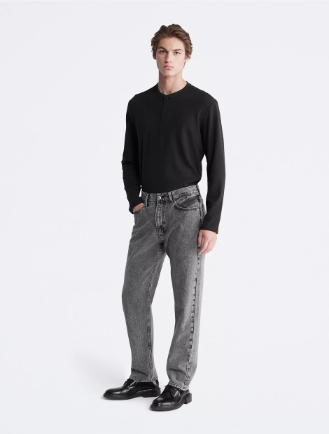 Чоловічий вафельний лонгслів Calvin Klein 1159809868 (Чорний, M)