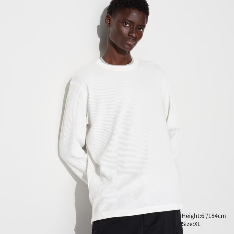 Мужской вафельный лонгслив UNIQLO 1159813501 (Молочный, 3XL)