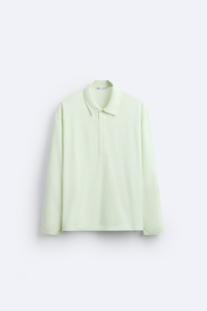 Лонгслив-поло ZARA 1159822778 (Зеленый M)
