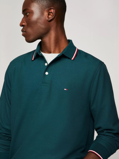 Мужская кофта-поло Tommy Hilfiger лонгслив на пуговицах 1159835910 (Зеленый XXL)