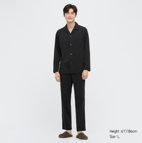 Мужская пижама UNIQLO штаны и рубашка 1159776645 (Черный, M)