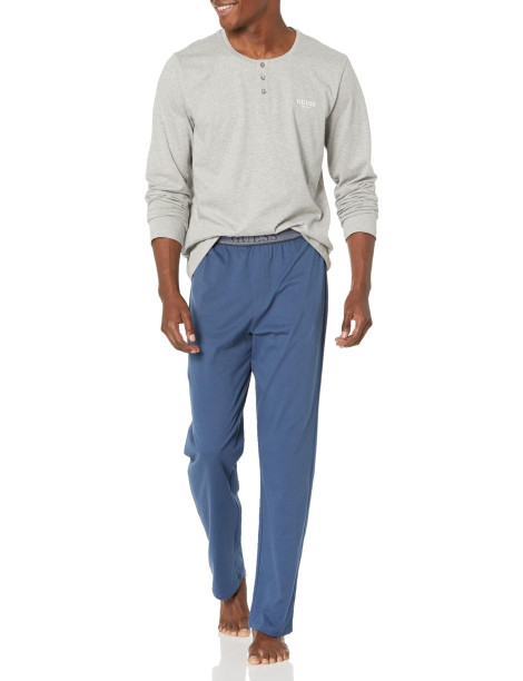 Мужская пижама GUESS лонгслив и штаны 1159806788 (Серый/Синий, L)