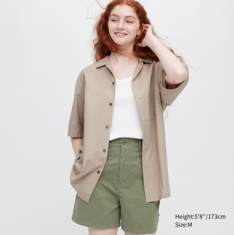 Рубашка с коротким рукавом UNIQLO 1159781279 (Бежевый, XS)