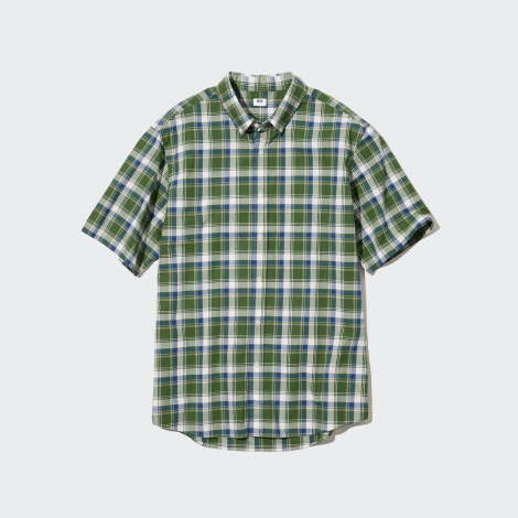 Рубашка UNIQLO с короткими рукавами в клетку 1159797184 (Зеленый, XL)