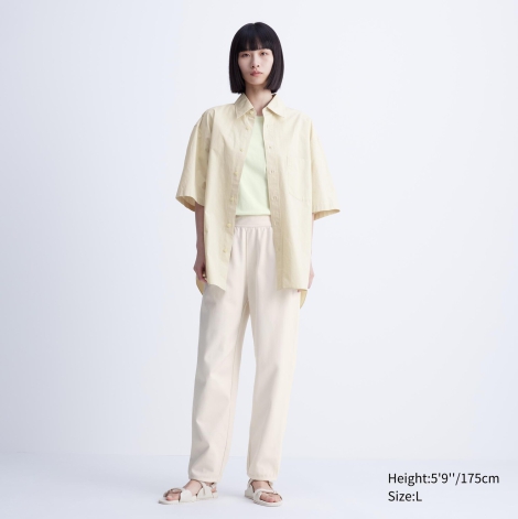 Рубашка с коротким рукавом Oversize  UNIQLO тенниска 1159814821 (Бежевый L)