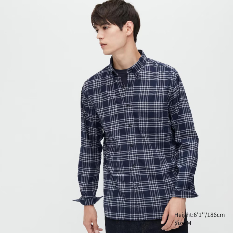 Фланелевая рубашка в клетку UNIQLO 1159782219 (Синий, M)