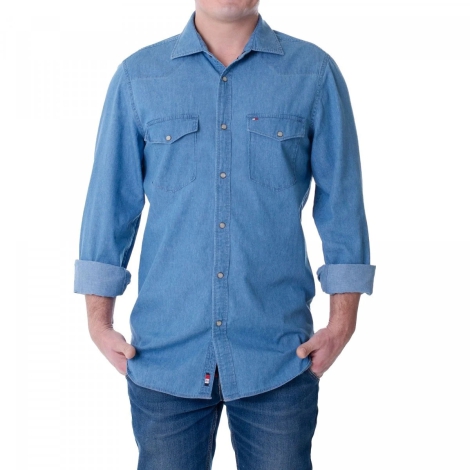 Мужская джинсовая рубашка Tommy Hilfiger на кнопках 1159794990 (Синий, XXL)