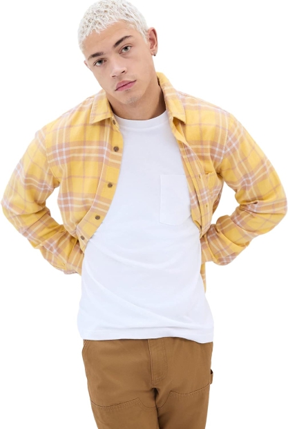 Мужская фланелевая рубашка GAP в клетку 1159807019 (Желтый, XS)