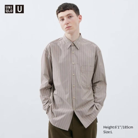 Стильная рубашка оверсайз в полоску UNIQLO U 1159801858 (Серый, XS)