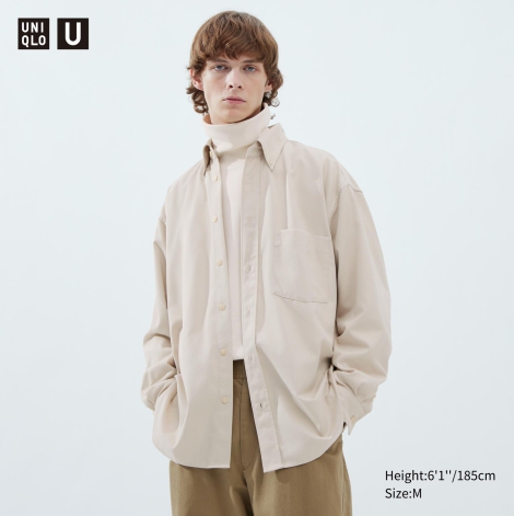 Рубашка оверсайз из твила UNIQLO 1159801887 (Бежевый, M)