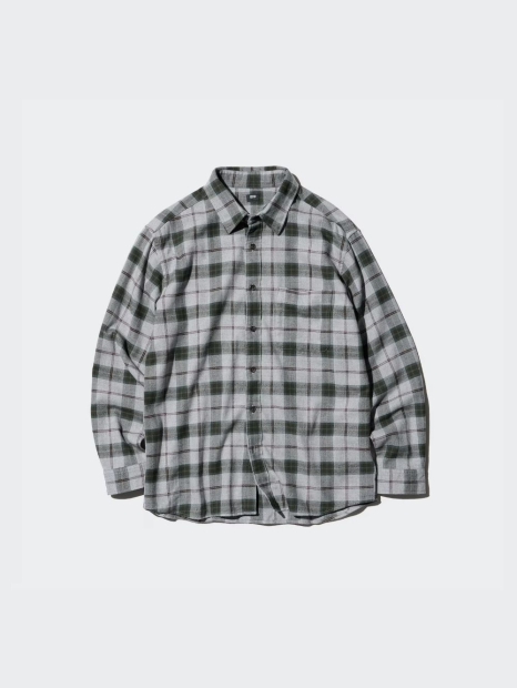 Фланелевая рубашка UNIQLO в клетку 1159829422 (Серый 3XL)