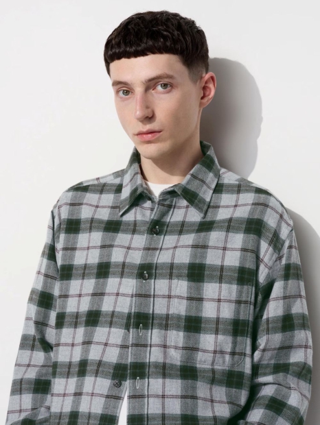 Фланелевая рубашка UNIQLO в клетку 1159829422 (Серый 3XL)