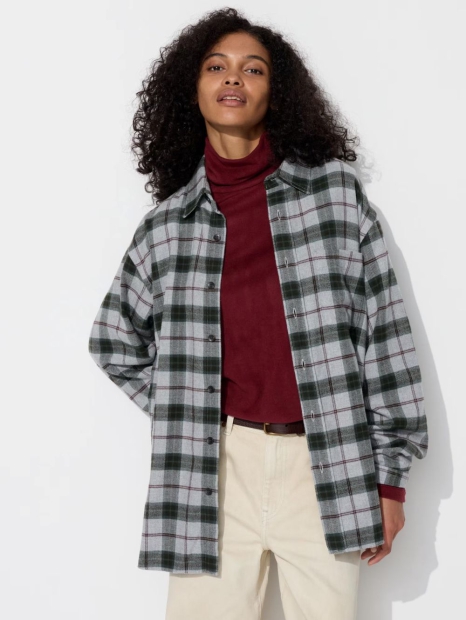 Фланелевая рубашка UNIQLO в клетку 1159829422 (Серый 3XL)