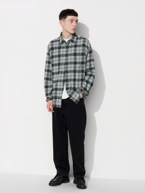 Фланелевая рубашка UNIQLO в клетку 1159829422 (Серый 3XL)