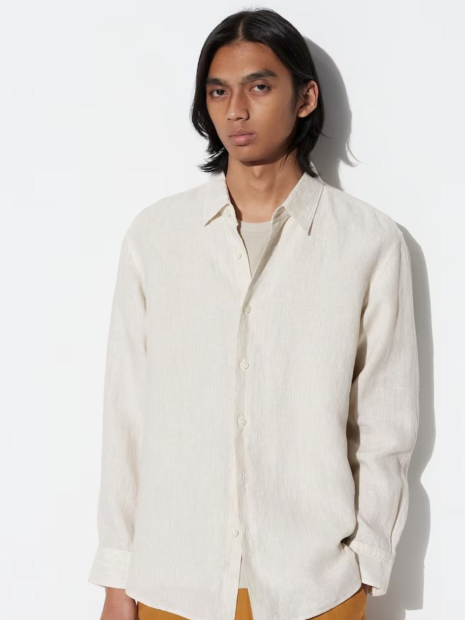 Рубашка льняная UNIQLO на пуговицах 1159833154 (Бежевый L)