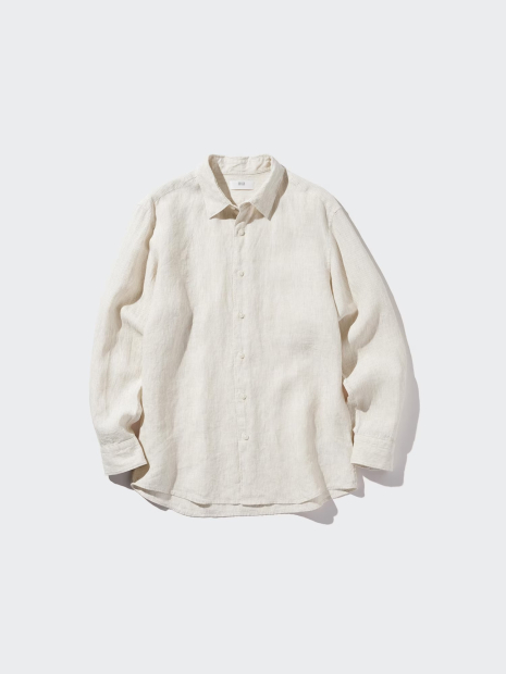 Рубашка льняная UNIQLO на пуговицах 1159833154 (Бежевый L)