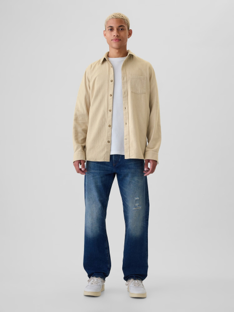 Мужская фланелевая рубашка GAP 1159833189 (Бежевый M)