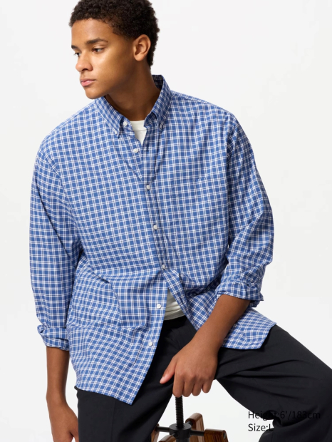 Стильная рубашка в клетку UNIQLO 1159835643 (Синий XXL)