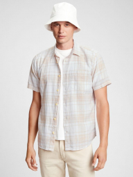 Мужская льняная рубашка тенниска GAP с короткими рукавами 1159760944 (Бежевый/Белый, L)