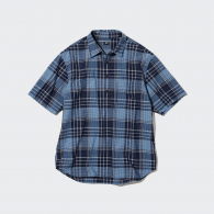 Рубашка UNIQLO с короткими рукавами в клетку 1159767000 (Синий, S)