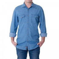 Мужская джинсовая рубашка Tommy Hilfiger на кнопках 1159786388 (Синий, M)