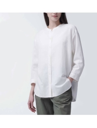 Стильная рубашка из льняной смеси UNIQLO с рукавом 3/4 1159820838 (Молочный XL)