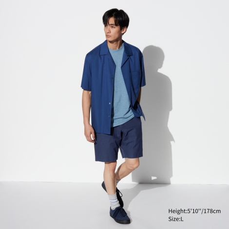 Льняные мужские шорты UNIQLO с карманами 1159817319 (Синий XXL)