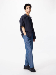 Свободные брюки UNIQLO из льняной смеси 1159833677 (Синий S)