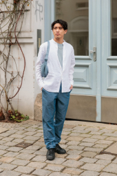 Свободные брюки UNIQLO из льняной смеси 1159833677 (Синий S)