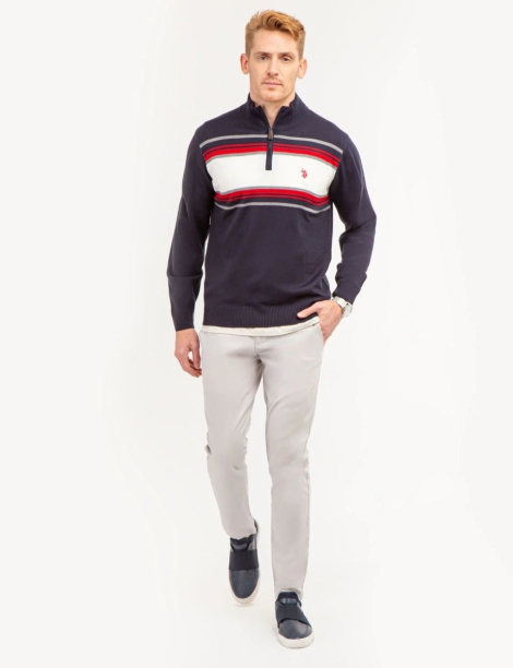 Чоловічий светр U.S. Polo Assn з блискавкою 1159798961 (Білий/синій, XXL)