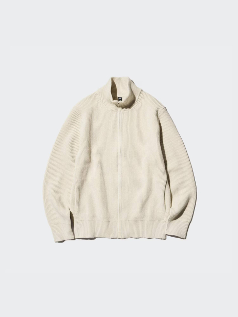 Вязаный свитер UNIQLO с застежкой-молнией 1159834015 (Молочный 3XL)