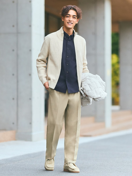 Вязаный свитер UNIQLO с застежкой-молнией 1159834015 (Молочный 3XL)