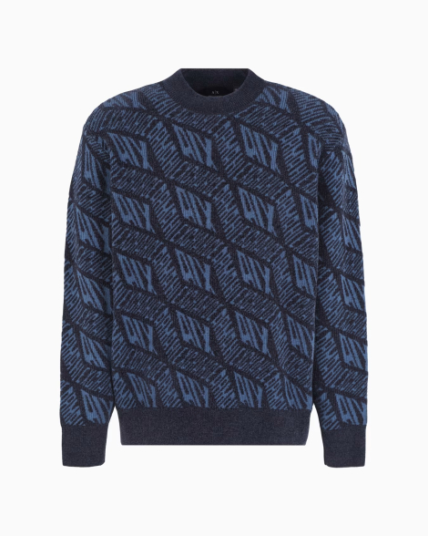 Мужской вязаный свитер Armani Exchange с логотипом 1159834577 (Синий M)